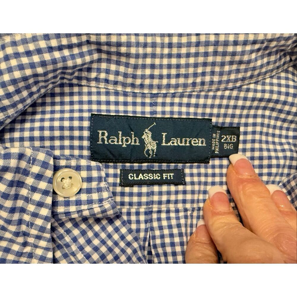 Ralph Lauren Button Down Mens 2XB Blue Gingham Classic Fit Shirt Sleeve Pony Log - Picture 11 of 11